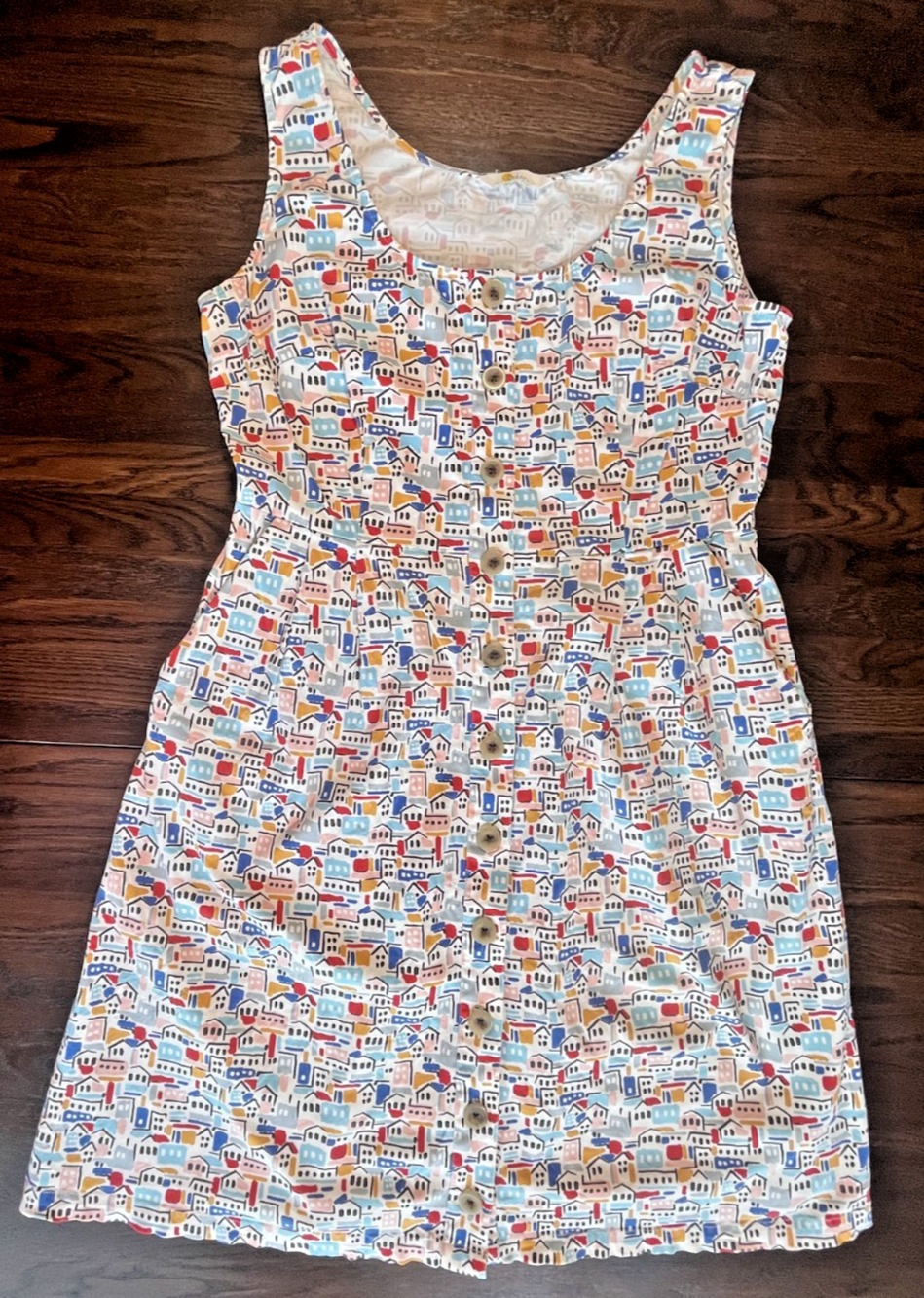 Boden Button Up City Village Town Summer Sleeveless Dress Womens 12-14
